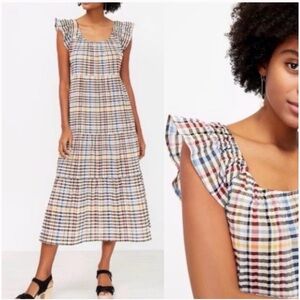 LOFT Multicolor Plaid Midi Dress